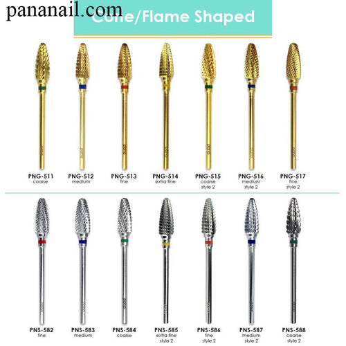 Đầu dũa ngọn lửa lớn/Flame Shaped - Extra Fine to Coarse ( vàng / bạc )