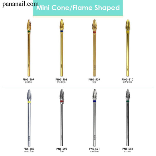 Đầu dũa ngọn lửa Mini/Flame Shaped - Extra Fine to Coarse ( vàng / bạc )